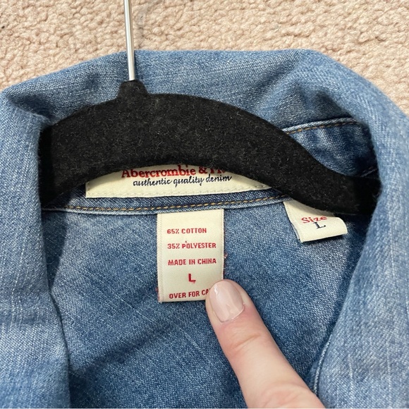 Vintage Abercrombie & Fitch Denim Shirt Western Snap Button Down Blue Size Large - Picture 6 of 9